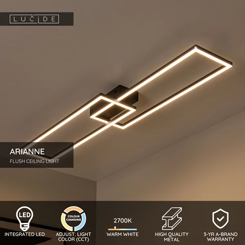 Lucide ARIANNE - Flush ceiling light - LED - CCT - 1x23W 2700K/4000K - Black - USP